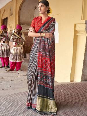 Black ajrak block designer leheriya saree 1