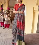 Black ajrak block designer leheriya saree