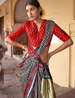 Black ajrak block designer leheriya saree 2