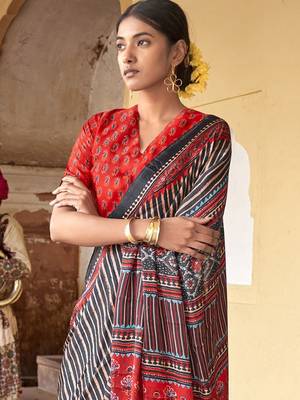 Black ajrak block designer leheriya saree 3
