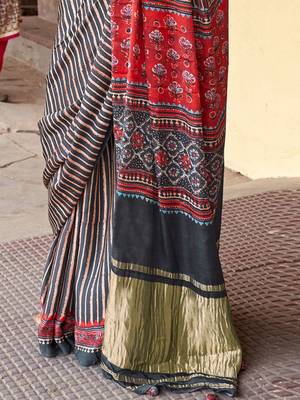 Black ajrak block designer leheriya saree 4