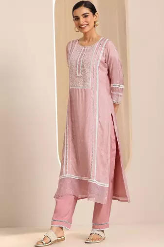 women ethnic motifs printed regular thread work kurta with trousers & with dupatta