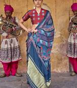 Blue ethnic motifs dabu saree