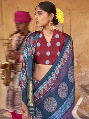 Blue ethnic motifs dabu saree 2