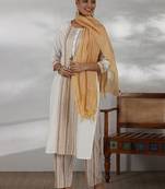women striped regular thread work kurta with trousers & with dupatta