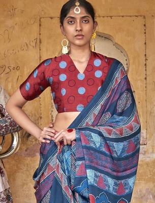 Blue ethnic motifs dabu saree 3