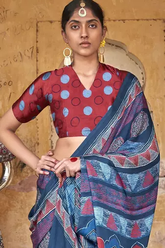 Blue ethnic motifs dabu saree