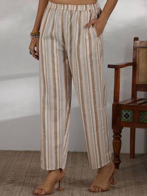 women striped regular thread work kurta with trousers & with dupatta 5