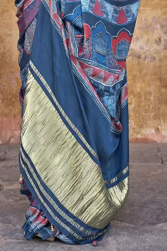 Blue ethnic motifs dabu saree