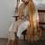 women striped regular thread work kurta with trousers & with dupatta