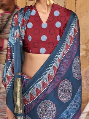Blue ethnic motifs dabu saree 5