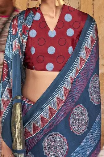 Blue ethnic motifs dabu saree