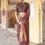 Brown ajrak printed block dabu saree