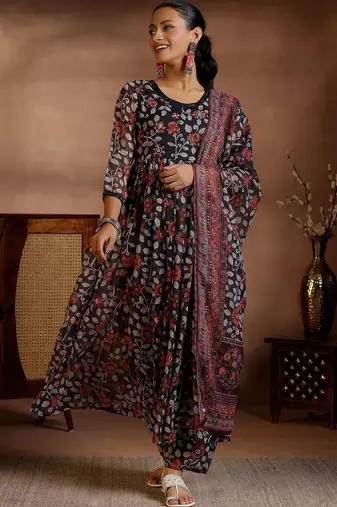 women floral printed empire kurta with palazzos & with dupatta