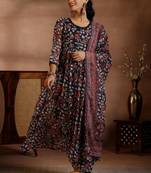 women floral printed empire kurta with palazzos & with dupatta