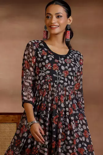 women floral printed empire kurta with palazzos & with dupatta