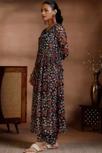 women floral printed empire kurta with palazzos & with dupatta