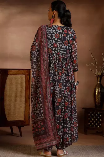 women floral printed empire kurta with palazzos & with dupatta