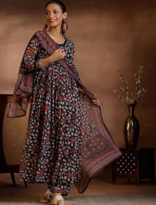 women floral printed empire kurta with palazzos & with dupatta 5