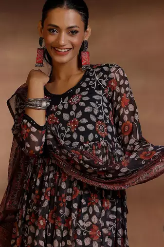 women floral printed empire kurta with palazzos & with dupatta