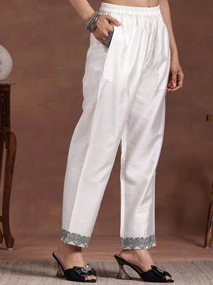 women ethnic motifs embroidered regular thread work linen kurta with trousers & with dupatta 7