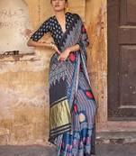 Navy blue ajrak block leheriya saree