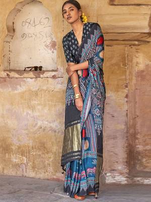 Navy blue ajrak block leheriya saree 2