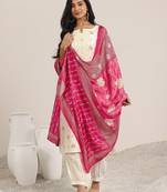 women ethnic motifs printed regular thread work kurta with dhoti pants & with dupatta