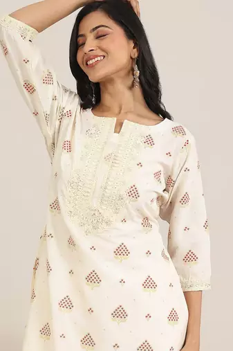 women ethnic motifs printed regular thread work kurta with dhoti pants & with dupatta