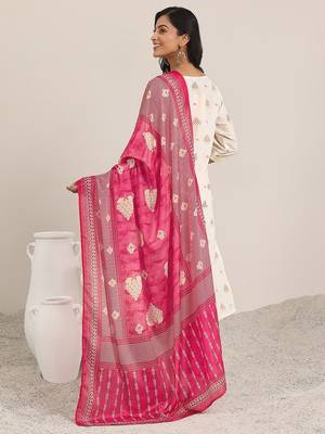 women ethnic motifs printed regular thread work kurta with dhoti pants & with dupatta 4