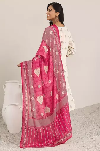 women ethnic motifs printed regular thread work kurta with dhoti pants & with dupatta