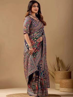 Multicolor paisley embroidered silk blend designer banarasi saree 2