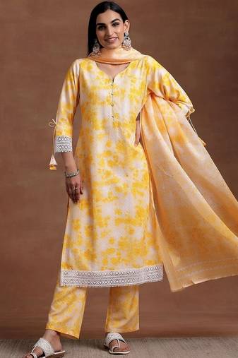 women dyed regular kurta with trousers & with dupatta