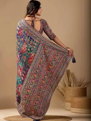 Multicolor paisley embroidered silk blend designer banarasi saree 4
