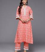 women ethnic motifs printed regular thread work kurta with palazzos
