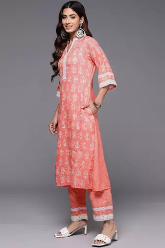 women ethnic motifs printed regular thread work kurta with palazzos