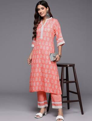women ethnic motifs printed regular thread work kurta with palazzos 3