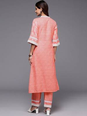 women ethnic motifs printed regular thread work kurta with palazzos 4