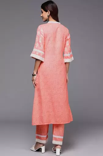 women ethnic motifs printed regular thread work kurta with palazzos