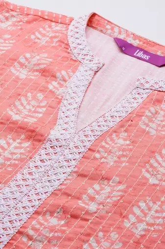 women ethnic motifs printed regular thread work kurta with palazzos