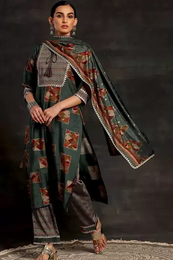 women printed regular kurta with palazzos & with dupatta
