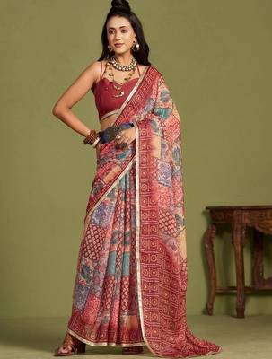 Red embellished  georgette saree with blouse 1
