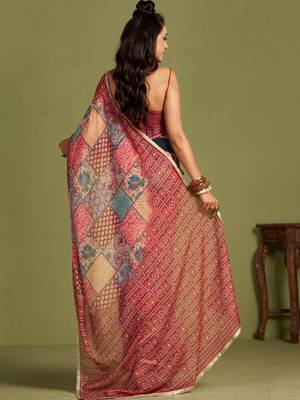 Red embellished  georgette saree with blouse 2