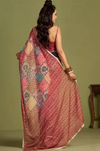 Red embellished  georgette saree with blouse