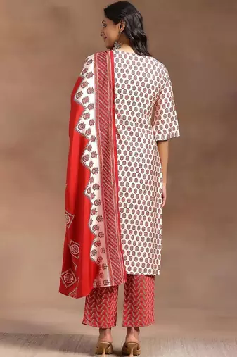 women ethnic motifs printed regular kurta with trousers & with dupatta