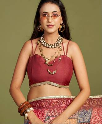 Red embellished  georgette saree with blouse 4