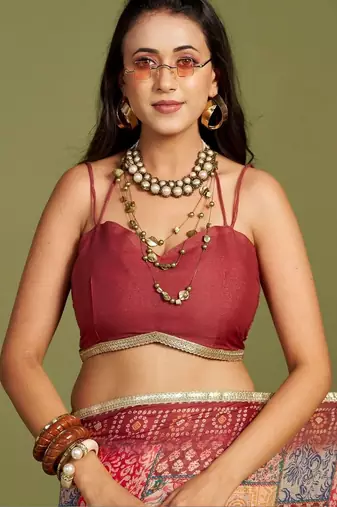 Red embellished  georgette saree with blouse