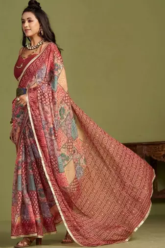 Red embellished  georgette saree with blouse