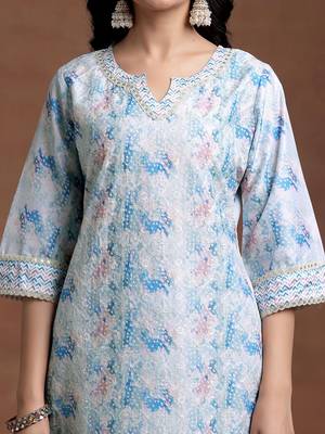 women printed regular thread work kurta with trousers & with dupatta 2