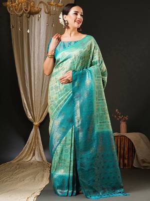 Blue blue & gold-toned ethnic motifs woven design zari kanjeevaram saree 1